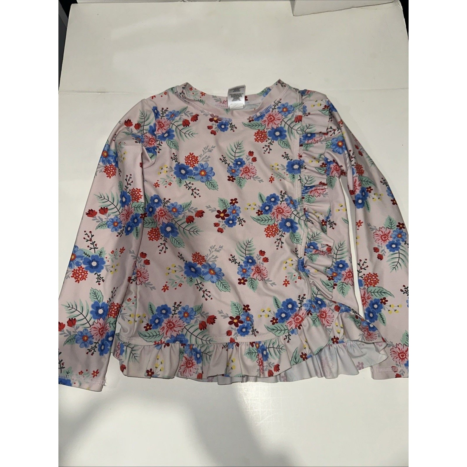 Rufflebutts Little Girls Long Sleeve Pink Floral Rash Guard Size 6
